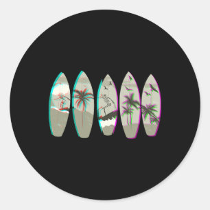 Surfing Skeleton Beach Surfer Surfboard Vaporwave Classic Round Sticker