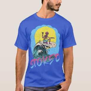 Surfing Skeleton Shaka T s For Men 80s Surf Surfbo T-Shirt