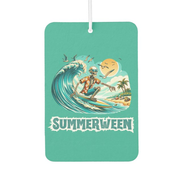 Surfing Skeleton Summerween Beach Vibes Car Air Freshener (Front)