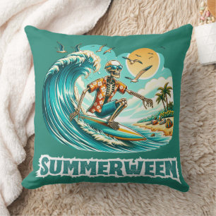 Surfing Skeleton Summerween Beach Vibes Cushion