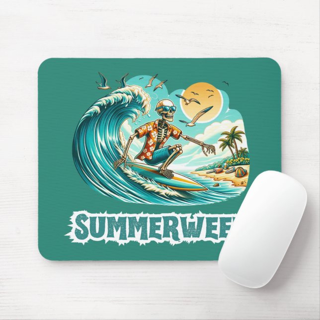 Surfing Skeleton Summerween Beach Vibes Mouse Pad (With Mouse)