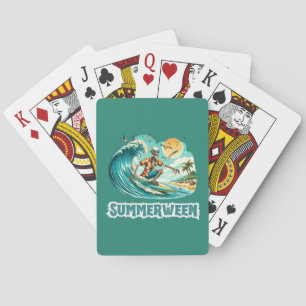 Surfing Skeleton Summerween Beach Vibes Playing Cards