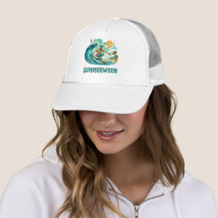Surfing Skeleton Summerween Beach Vibes Trucker Hat