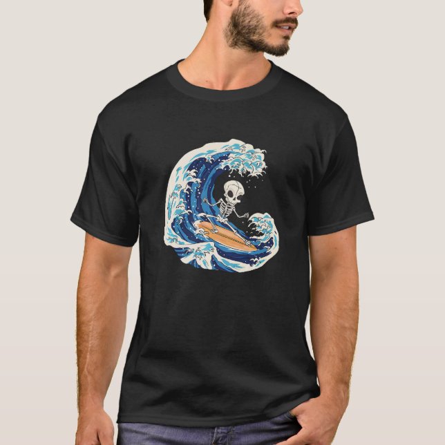 Surfing Skeleton Surfer Surf Wave Skull Surfing Sk T-Shirt (Front)