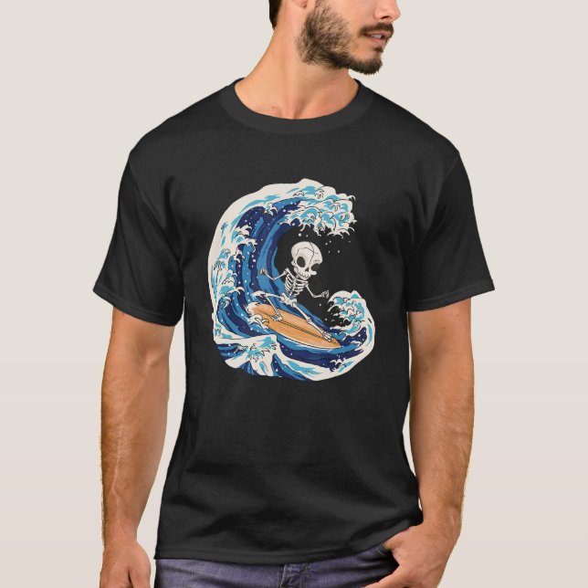 Surfing Skeleton Surfer Surf Wave Skull Surfing Sk T-Shirt (Front)
