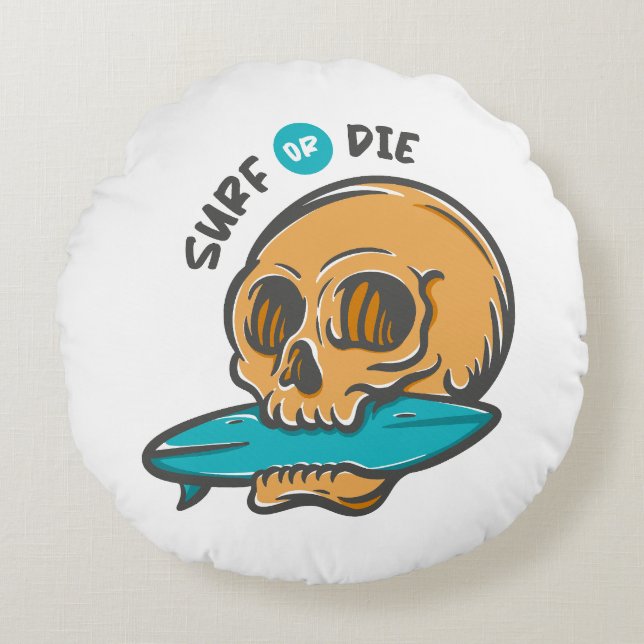 Surfing Skull Round Cushion (Front)