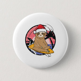 Surfing Sloth Christmas In July Beach Summer Vacat 6 Cm Round Badge