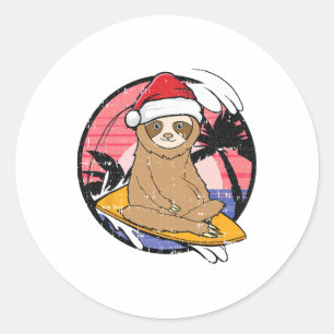 Surfing Sloth Christmas In July Beach Summer Vacat Classic Round Sticker