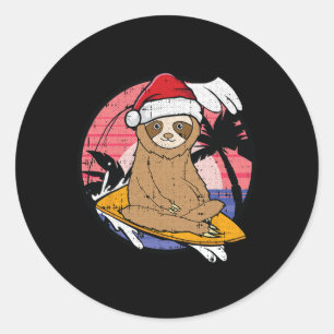 Surfing Sloth Christmas In July Beach Summer Vacat Classic Round Sticker