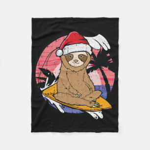 Surfing Sloth Christmas In July Beach Summer Vacat Fleece Blanket
