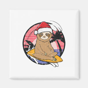 Surfing Sloth Christmas In July Beach Summer Vacat Magnet