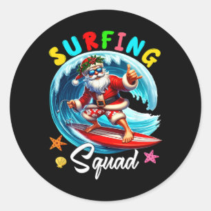 Surfing Squad Christmas In July Santa Hawaiian Fun Classic Round Sticker
