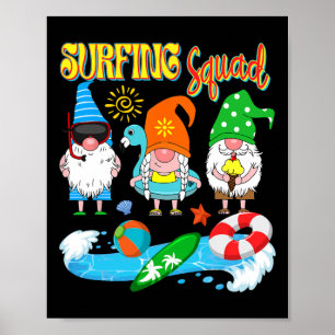 Surfing Squad Three Gnomes Hawaiian Surfing Summer Poster