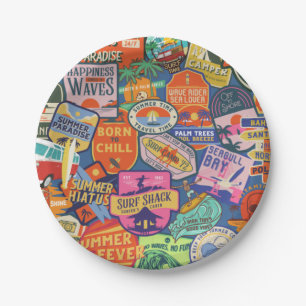 Surfing Stickers Paper Plate