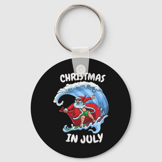 Surfing Summer Santa Christmas In July Vacation Gi Key Ring (Front)