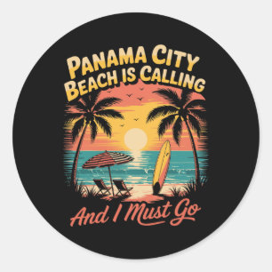 Surfing Summer Vacation Tropical Vintage Panama Ci Classic Round Sticker