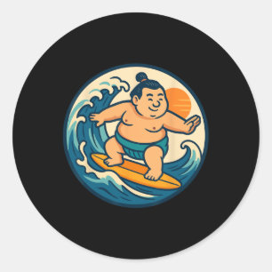 Surfing Sumo Wrestler Japanese Style Wave And A Ja Classic Round Sticker