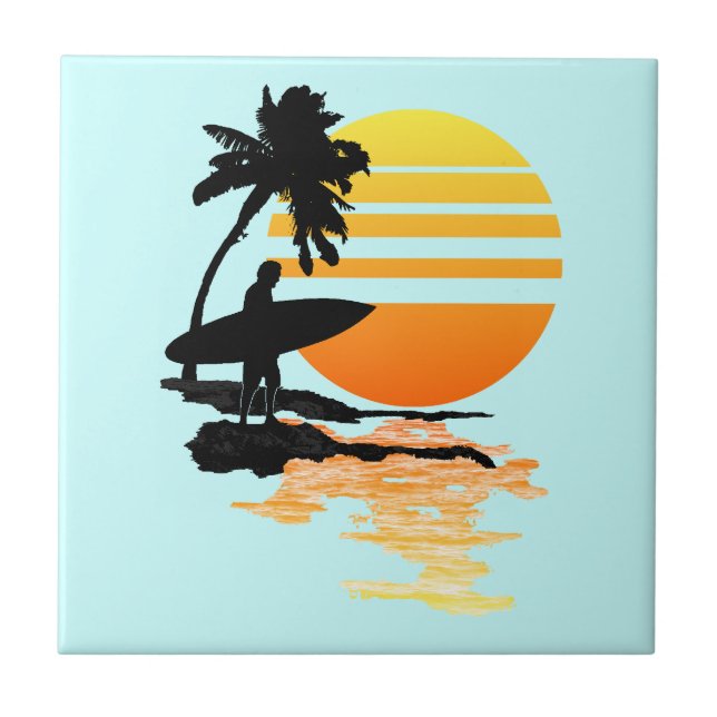 Surfing Sunrise Ceramic Tile (Front)