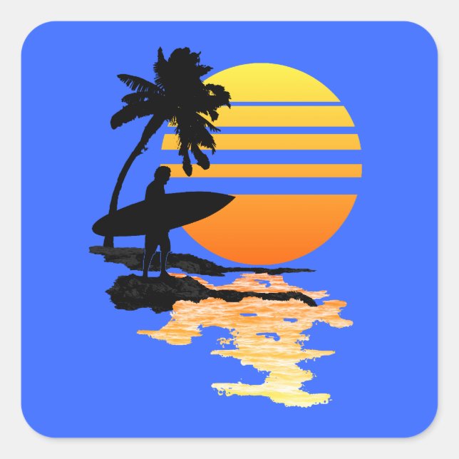 Surfing Sunrise Square Sticker (Front)