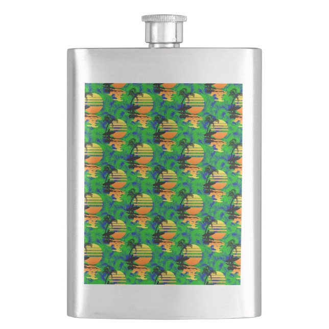 Surfing Sunset Hip Flask (Front)