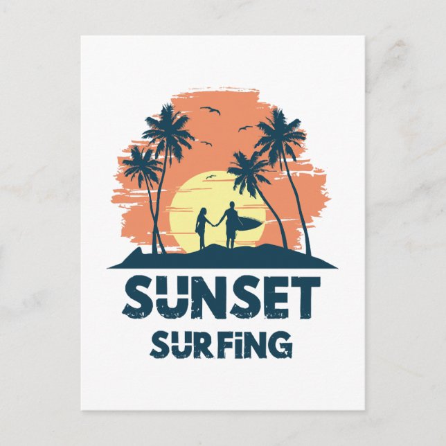 Surfing -Sunset Surfing  Postcard (Front)