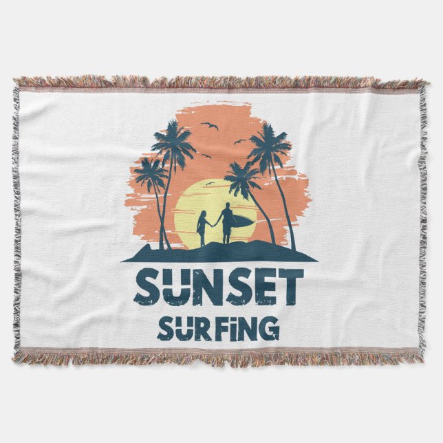 Surfing -Sunset Surfing  Throw Blanket (Front)