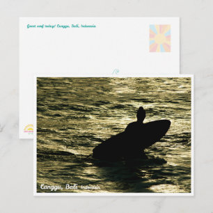 Surfing sunset time in Canggu, Bali - ART Postcard