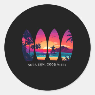 Surfing Surf Board Beach Surfer Gift Vintage _1 Classic Round Sticker