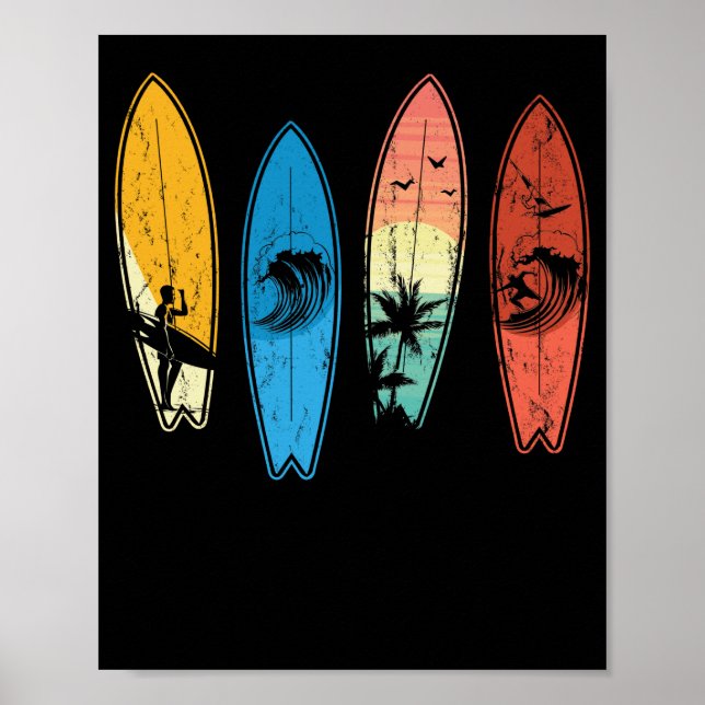 Surfing Surfboard Classic Retro Surfboarder Poster (Front)