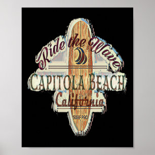 Surfing, Surfboard, Distressed Longboard Capitola Poster