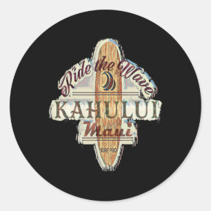 Surfing, Surfboard, Distressed Longboard Kahului M Classic Round Sticker