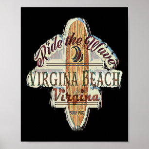 Surfing, Surfboard, Distressed Longboard Virginia  Poster