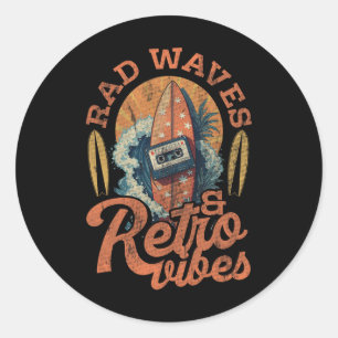 Surfing Surfboard Rad Waves And Retro Vibes Surfer Classic Round Sticker