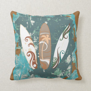 surfing surfboards throw pillows sand