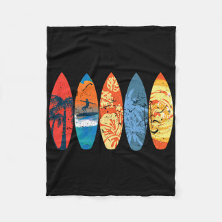 Surfing Surfer Palm Tree Surfboard Sunset Wave _1  Fleece Blanket