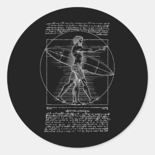 Surfing Surfer Vintage Vitruvian Man Leonardo Da V Classic Round Sticker