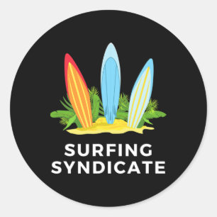 Surfing Syndicate Surfers Summer Surfboard Surf Fo Classic Round Sticker