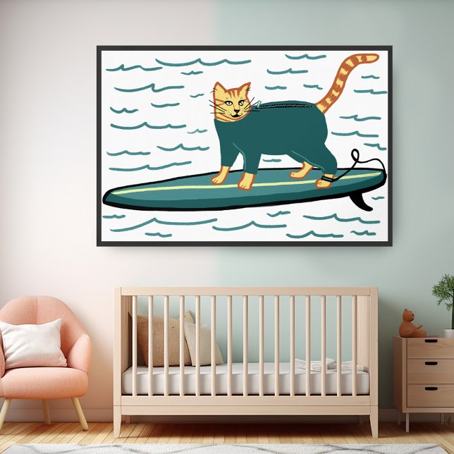 Surfing Tabby Cat Fun Cool Nursery Kids Beach Poster (Surfing Tabby Cat Poster
Nursery Playroom Kids Surf Beach Fun Cute Wall Art)