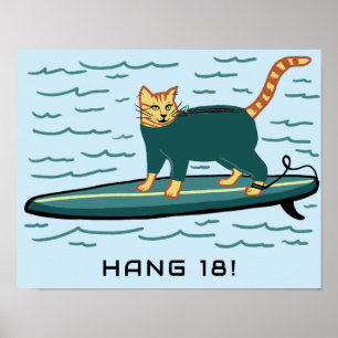 SURFING Tabby Cat Funny Cute CUSTOM TEXT Nursery Poster