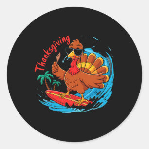 Surfing Thanksgiving Beach Waves Turkey Feast Nove Classic Round Sticker