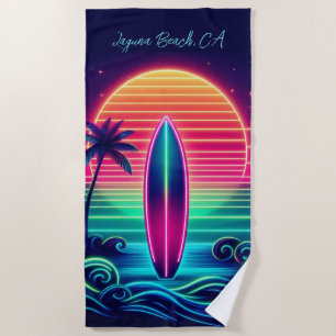 Surfing the Neon Sunset- Beach Towel