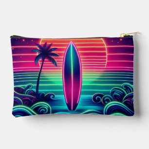 Surfing the Neon Sunset Zippered Pouch