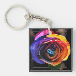 Surfing the Rainbow Rose Key Ring
