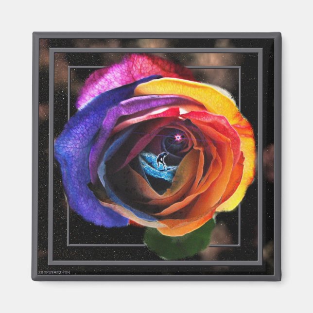 Surfing the Rainbow Rose Magnet (Front)
