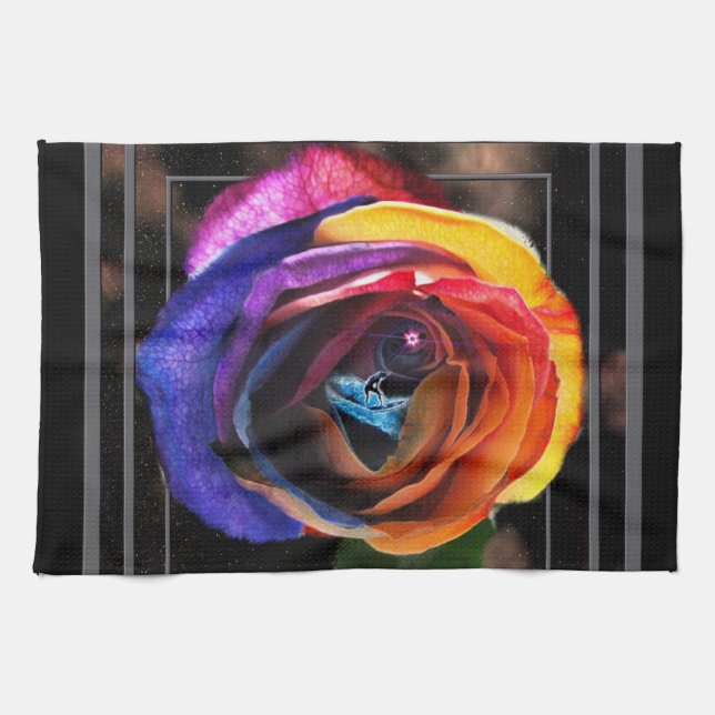 Surfing the Rainbow Rose Tea Towel (Horizontal)