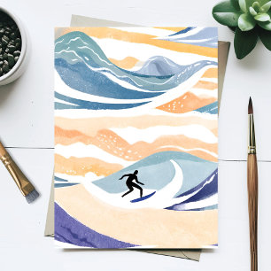 Surfing the Wave Contemporary Watercolor Ocean Postcard