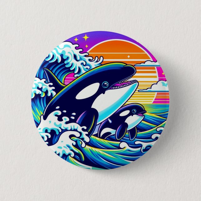 Surfing the Waves 6 Cm Round Badge (Front)