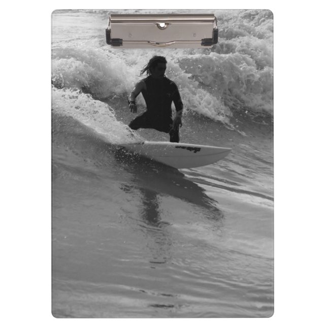 Surfing The Waves Grayscale Clipboard (Front)