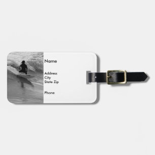 Surfing The Waves Grayscale Luggage Tag