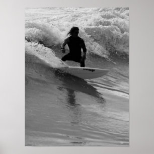 Surfing The Waves Grayscale Poster